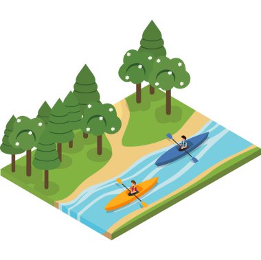 İki adam nehirde birlikte kanoya biniyor.