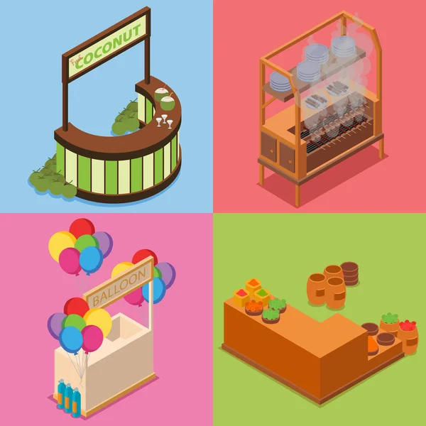 Market stall isometric illustration pack