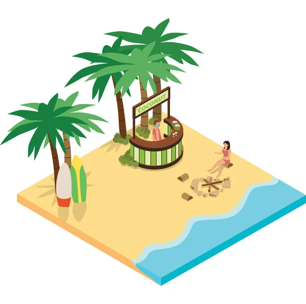 一个女人在度假的时候在海滩上喝椰子 — 图库照片