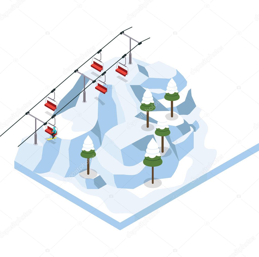 Illustration of isometric ski resort 