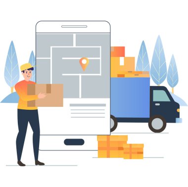 Teslimatçı paket teslimatını internet üzerinden yapıyor.