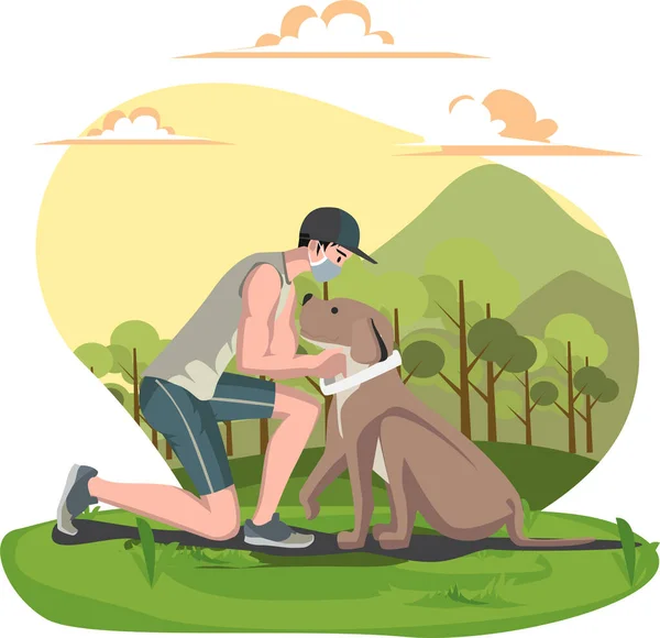Homem Preparando Para Correr Juntos Parque Com Seu Cachorro — Fotografia de Stock