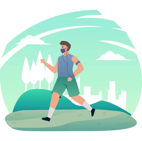 Ein Mann Joggt Draußen Mit Medizinischer Maske — Stockfoto