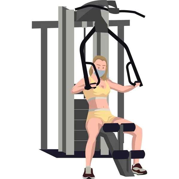 A woman with medical mask using gym equipment illustration