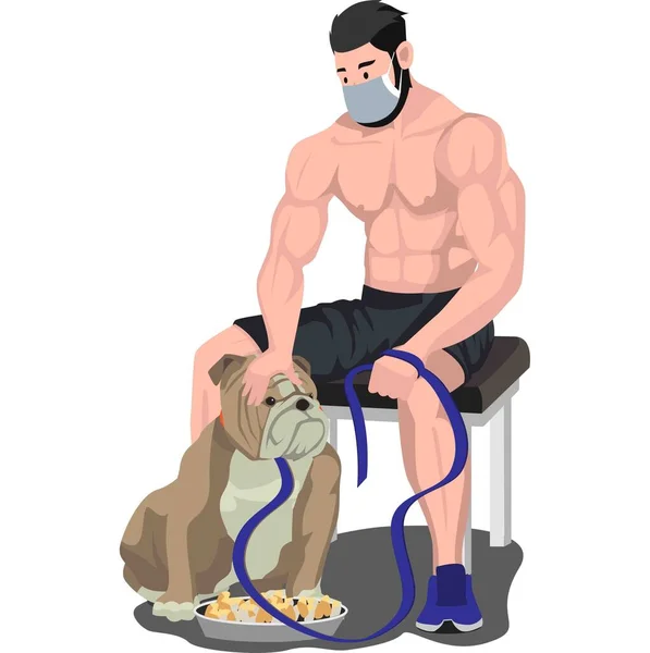 ボディーガードの犬に餌をやる男 — ストック写真