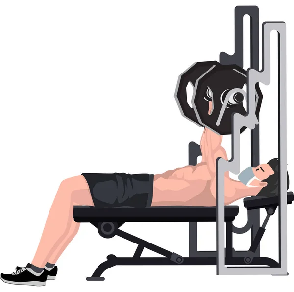 一个在健身房用长椅按压健身的男人 — 图库照片