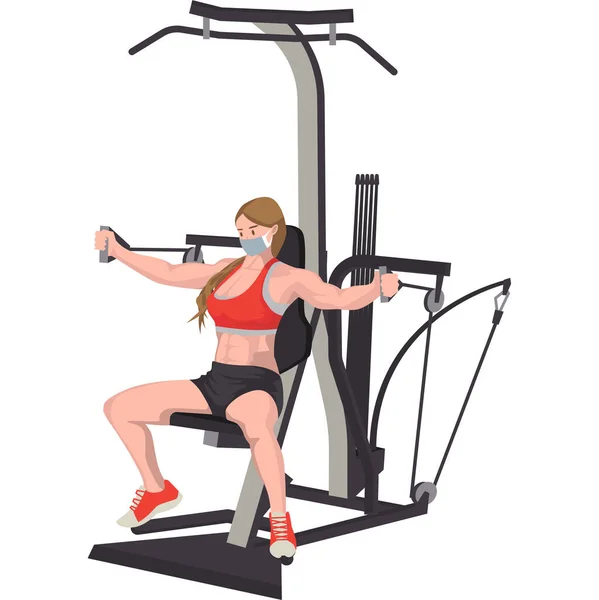 Woman Using Fitness Equipment Building Her Chest Arm Muscles — Stock Photo, Image