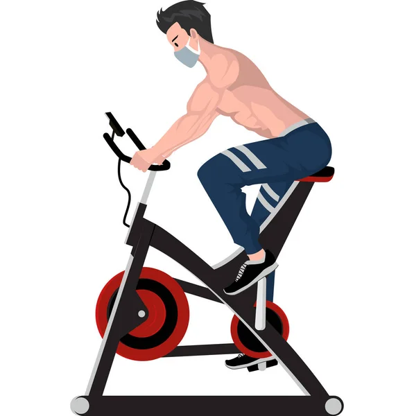 健美男子用健美的立式自行车锻炼腿肌肉 — 图库照片