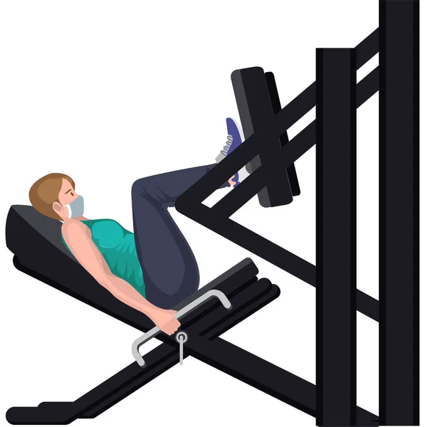 一个女人用电线垂直腿按压装置来锻炼腿肌肉 — 图库照片