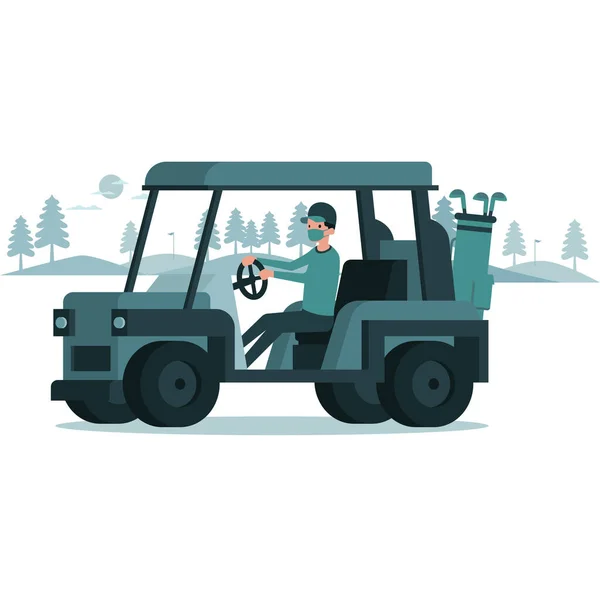 Homem Montando Carro Golfe Quintal Golfe Durante Férias Ilustração — Fotografia de Stock