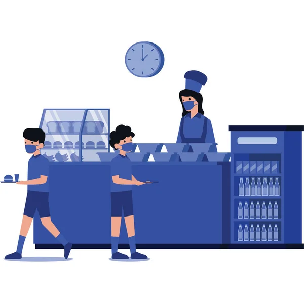 Öğrenciler ders arasında okul kafeteryasında yemek ısmarlıyorlar.