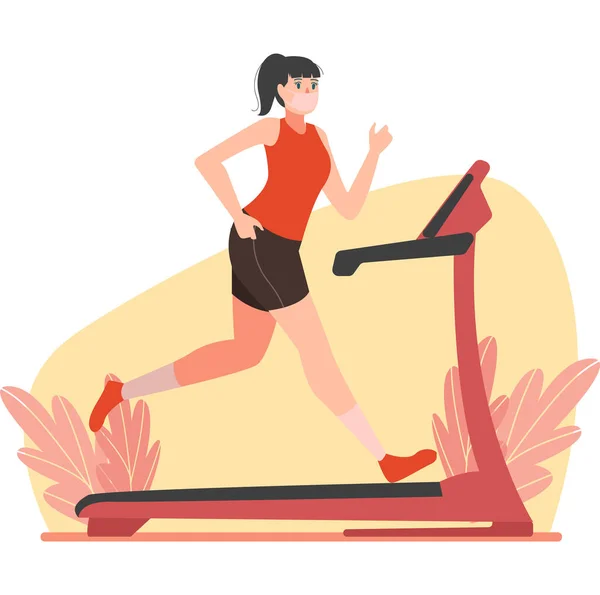 Bacak kaslarını geliştirmek için koşu bandında koşan maskeli kadın.