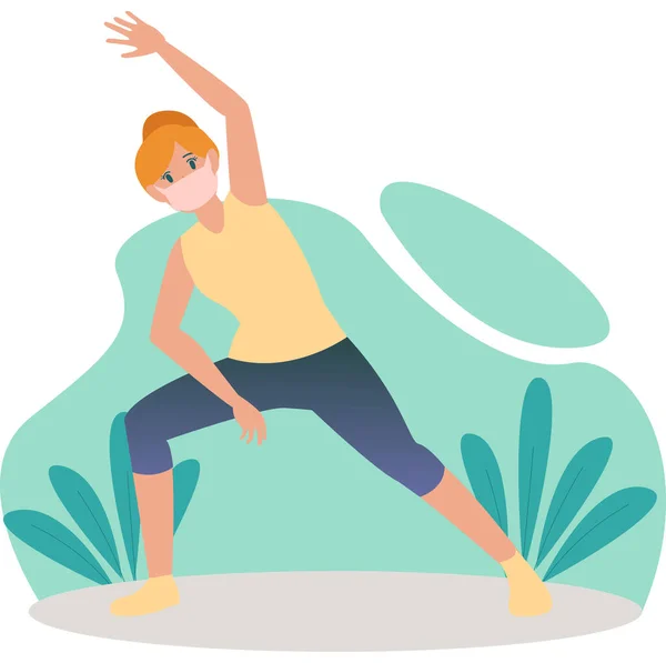 Maskeli kadın kaslarını esnetiyor.