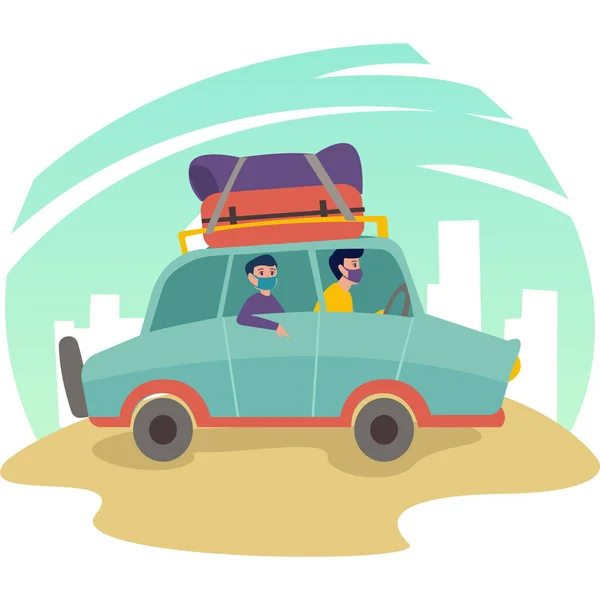 stock image Small family go on travel using their own car illustration