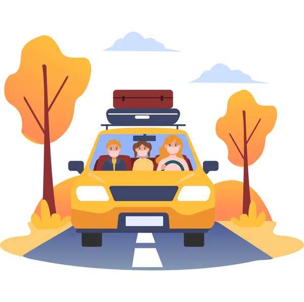 Pequeña Familia Viaje Utilizando Propio Coche Ilustración — Foto de Stock