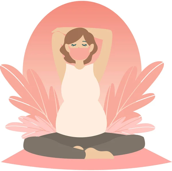 Gravid Kvinna Erbjuder Graviditet Yoga Hemma Illustration — Stockfoto