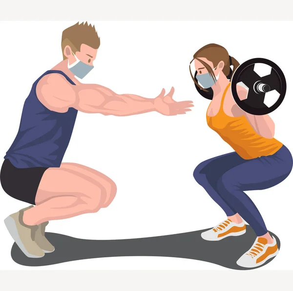 Gym Tutor Teaching His Client How Use Barbell Illustration — Stock Photo, Image