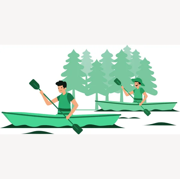 度假期间 有两个男人在溪流边划船 — 图库照片