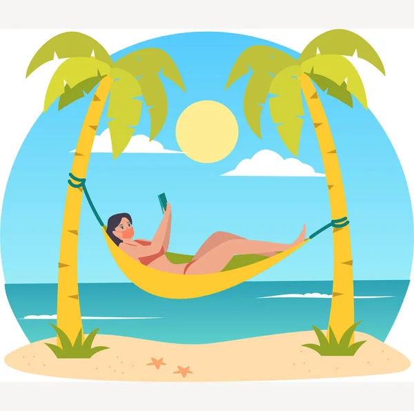 Zamaskowana Kobieta Opalająca Się Plaży Podczas Wakacyjnej Ilustracji — Zdjęcie stockowe