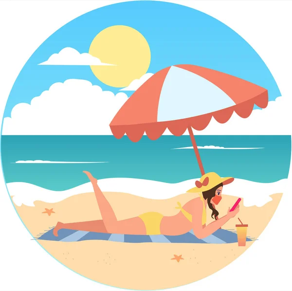 Femme Masquée Bronzer Sur Plage Pendant Les Vacances Illustration — Photo