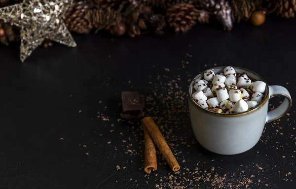 Natal Ano Novo Composição Férias Acolhedor Caneca Com Cacau Chocolate — Fotografia de Stock