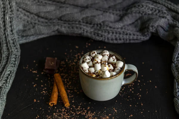 Navidad Año Nuevo Acogedora Composición Vacaciones Taza Con Cacao Chocolate — Foto de Stock