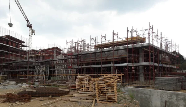 Trabalho Andamento Canteiro Obras Verão Construir — Fotografia de Stock