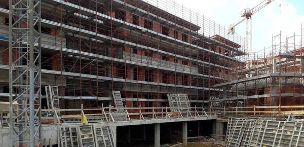 Arbeiten Auf Der Baustelle Sommer Zum Bau Von Häusern Und — Stockfoto