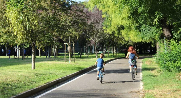 Şehir parkında bisiklete bin.