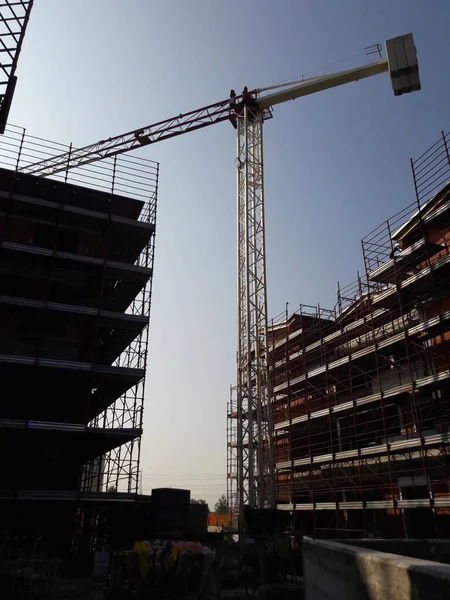 Arbeiten Auf Der Baustelle Sommer Zum Bau Von Häusern Und — Stockfoto