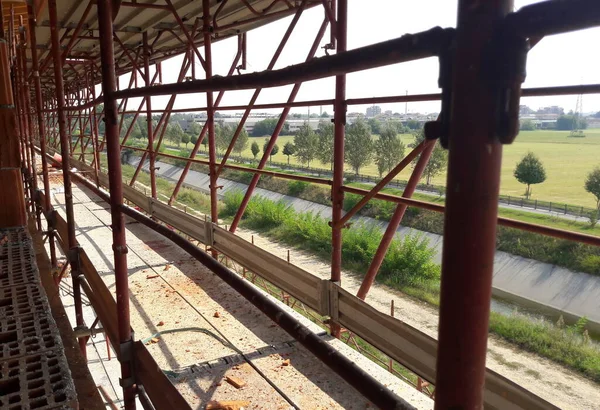 Trabalho Andamento Canteiro Obras Outono Construir — Fotografia de Stock