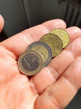 Euro coins in a man's hand - business