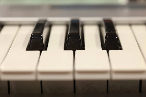 Baris kunci piano hitam dan putih pada keyboard Piano. — Stok Foto