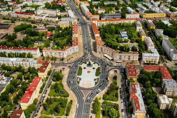 민스크에서의 광장의 꼭대기 Birds Eye View City Minsk Victory Square — 스톡 사진