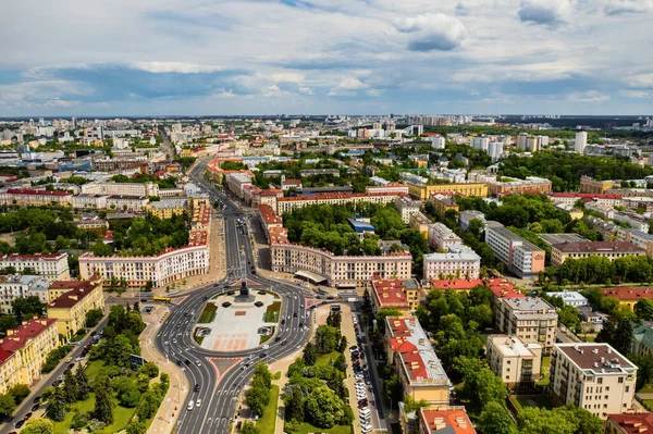 Widok Góry Plac Zwycięstwa Mińsku Widok Lotu Ptaka Miasto Mińsk — Zdjęcie stockowe