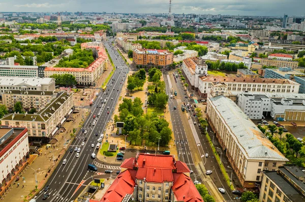 Górny Widok Historyczne Centrum Mińska Placu Jakuba Kolasa Stare Miasto — Zdjęcie stockowe