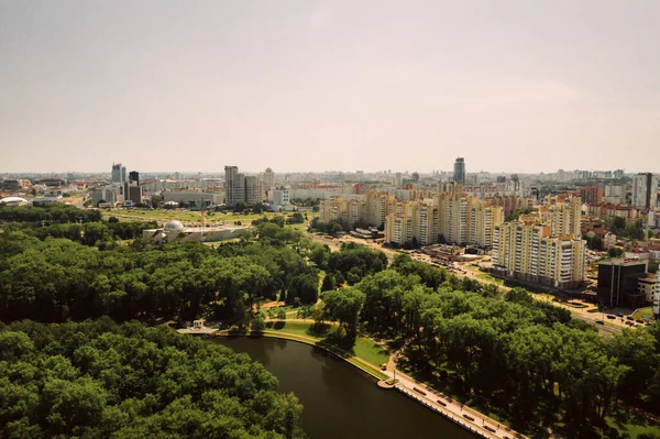 Vista Superior Del Parque Victoria Minsk Río Svisloch Una Vista — Foto de Stock