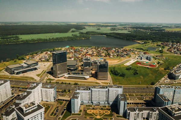 Vista Dall Alto Pobediteley Avenue Minsk Nuovo Quartiere Residenziale Degli — Foto Stock