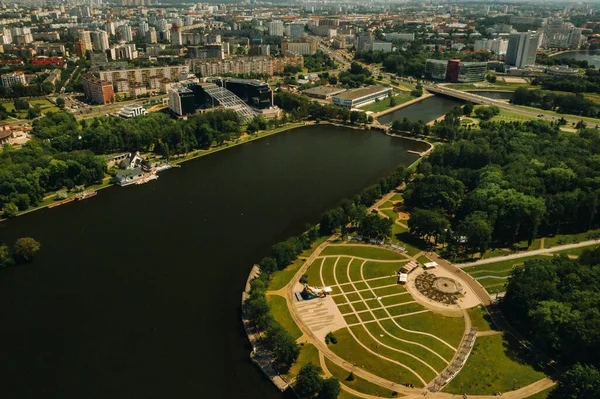 Pohled Shora Vítězný Park Minsku Řeku Svisloch Pohled Ptačí Perspektivy — Stock fotografie