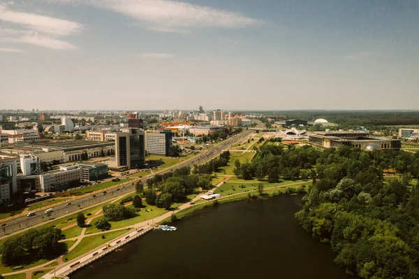 Widok Góry Park Zwycięstwa Mińsku Rzekę Svisloch Widok Lotu Ptaka — Zdjęcie stockowe