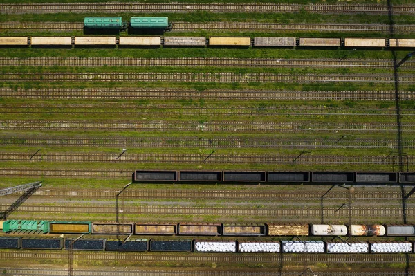 Aerial Photography Railway Tracks Cars Top View Cars Railways Minsk — Stock Photo, Image