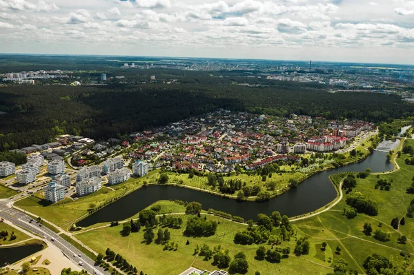 Letecká Fotografie Shora Velkého Počtu Domů Východní Části Minsku Okres — Stock fotografie