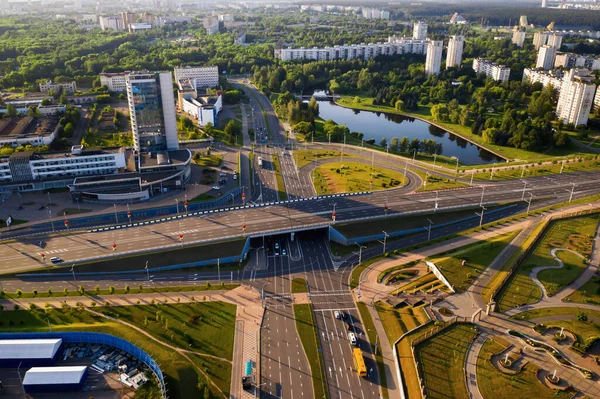 Top View Height Bird Flight Independence Avenue Minsk View Road — Stock Photo, Image