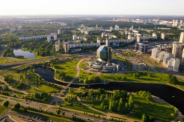 Vue Dessus Bibliothèque Nationale Nouveau Quartier Avec Parc Minsk Capitale — Photo