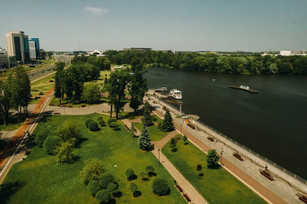 Pohled Shora Vítězný Park Minsku Řeku Svisloch Pohled Ptačí Perspektivy — Stock fotografie