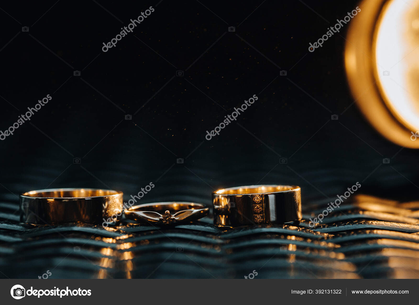 Two Wedding Rings One Engagement Ring Checkered Grid Three Gold - Main Image