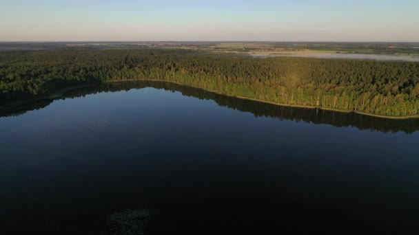 Vista superior del lago Bolta en el bosque en el Parque Nacional de los lagos Braslav, los lugares más bellos de Belarús. Una isla en el lago. Bielorrusia . — Vídeos de Stock