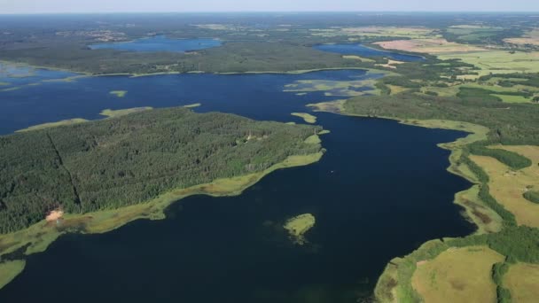 Vue de dessus des lacs Snudy et Strusto dans le parc national des lacs de Braslav, les plus beaux lacs de Biélorussie. — Video
