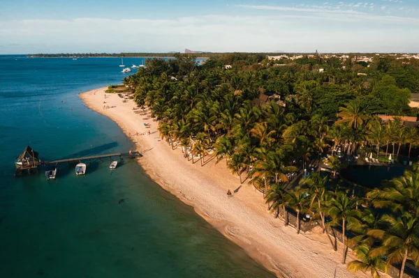 Hermosa Playa Isla Mauricio Largo Costa Disparos Desde Vista Pájaro — Foto de Stock