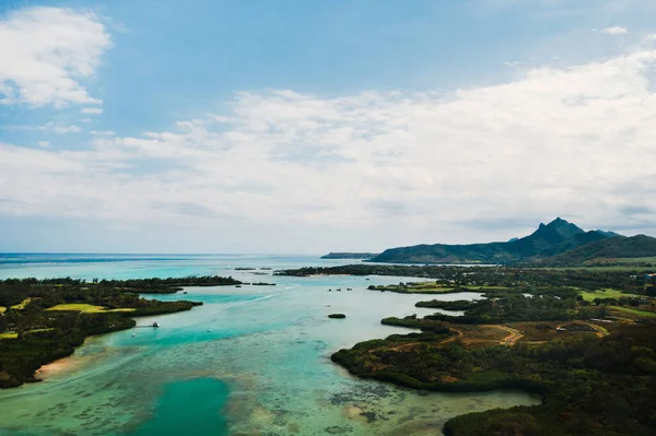 Légi Felvétel Mauritius Sziget Keleti Partjáról Mauritius Sziget Gyönyörű Lagúnája — Stock Fotó